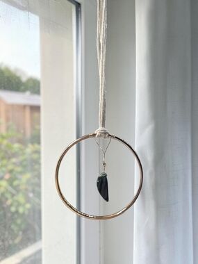Gold Metal Hoop Hanging Pendant with Dark Green Stone